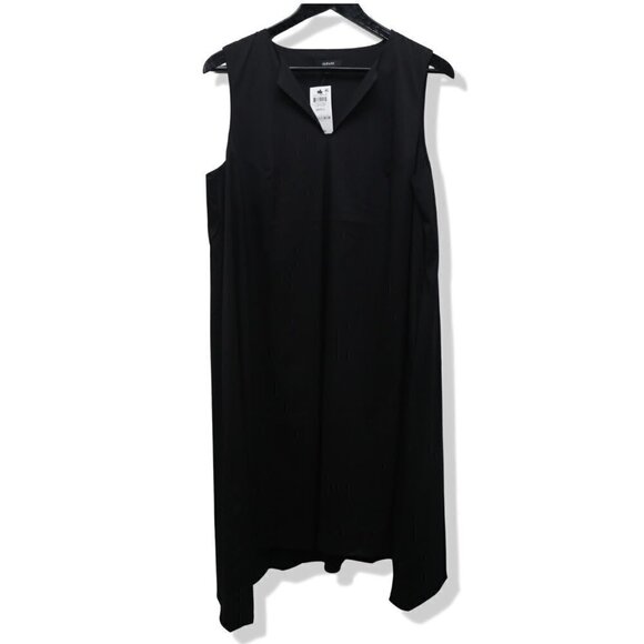 Alfani Sharkbite Hem Split Neck Shift Deco Breeze Dress in Deep Black Size Small - Picture 2 of 7